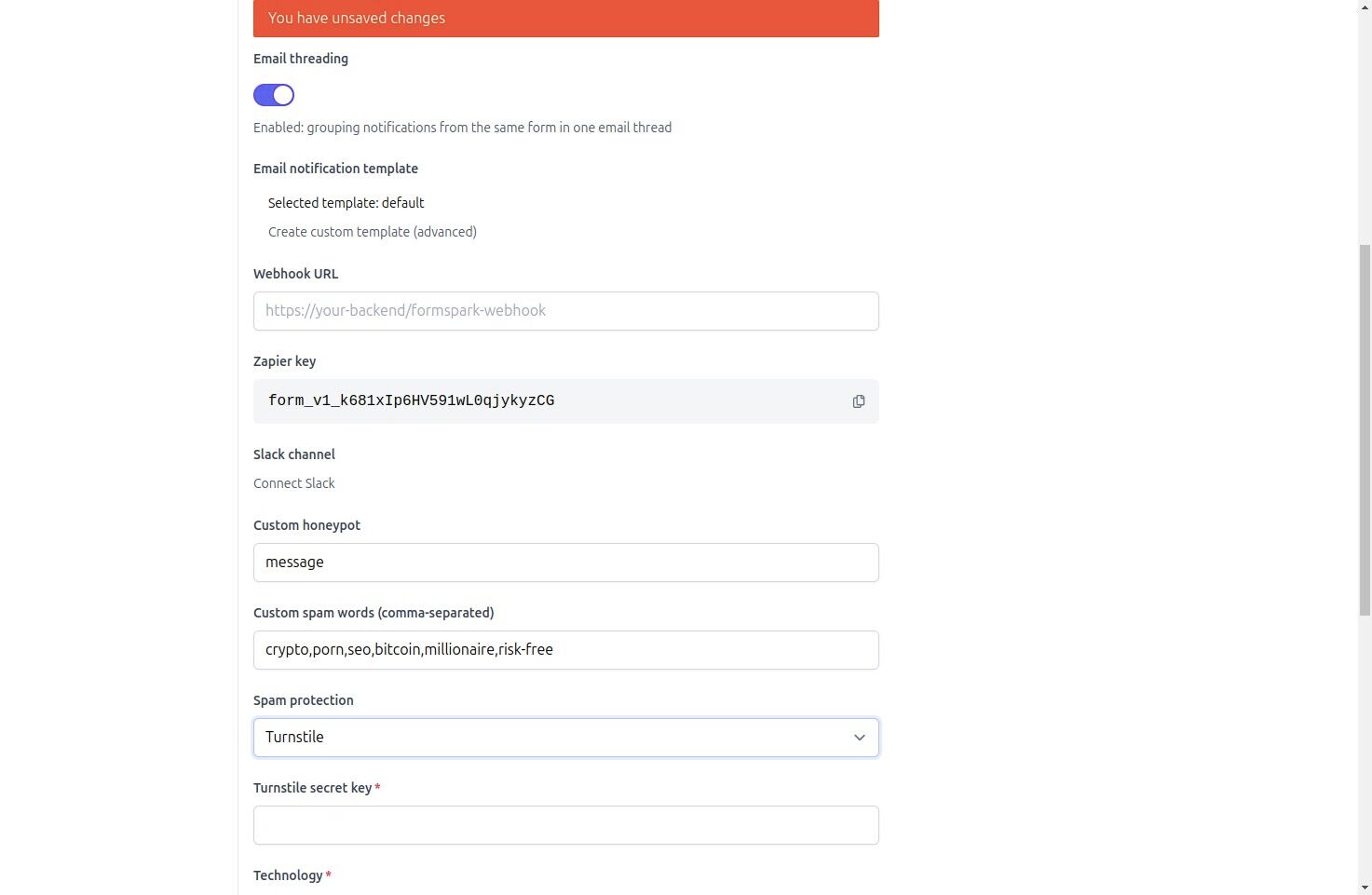 Selecting Turnstile in Formspark