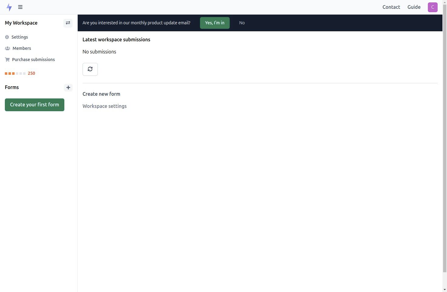 Creating a new form in Formspark
