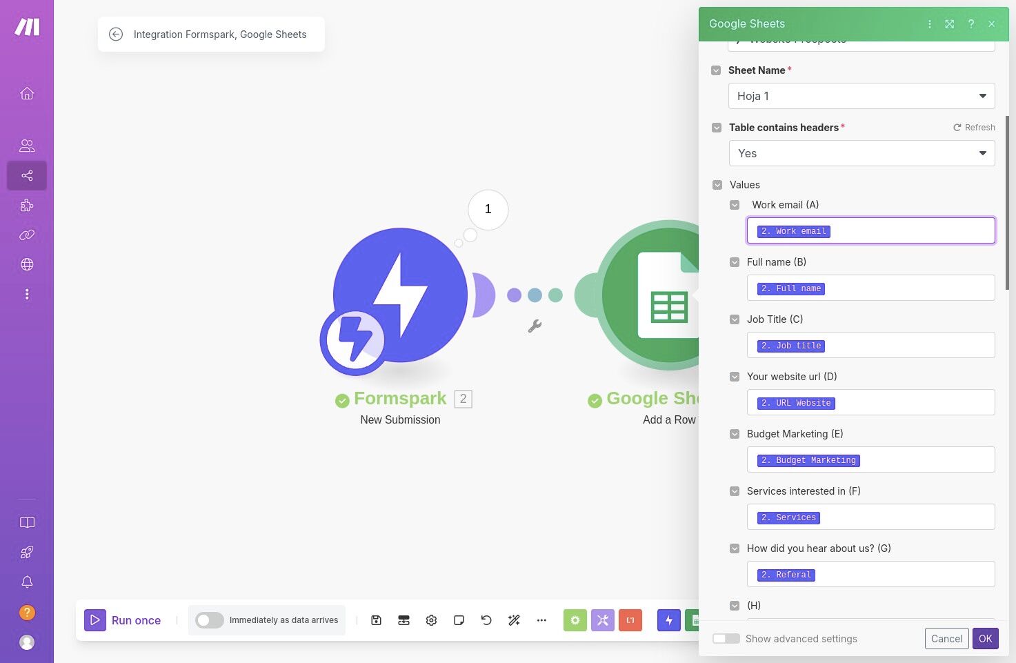 Confirming field mapping