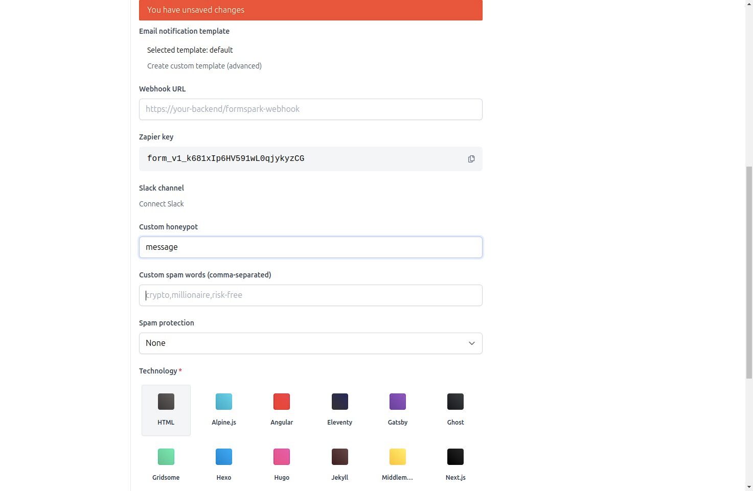 Configuring spam word filtering