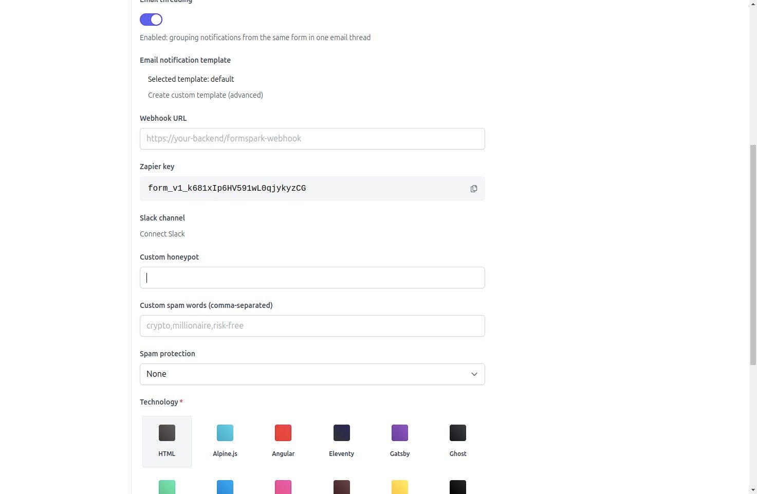 Setting up a honeypot field in Formspark