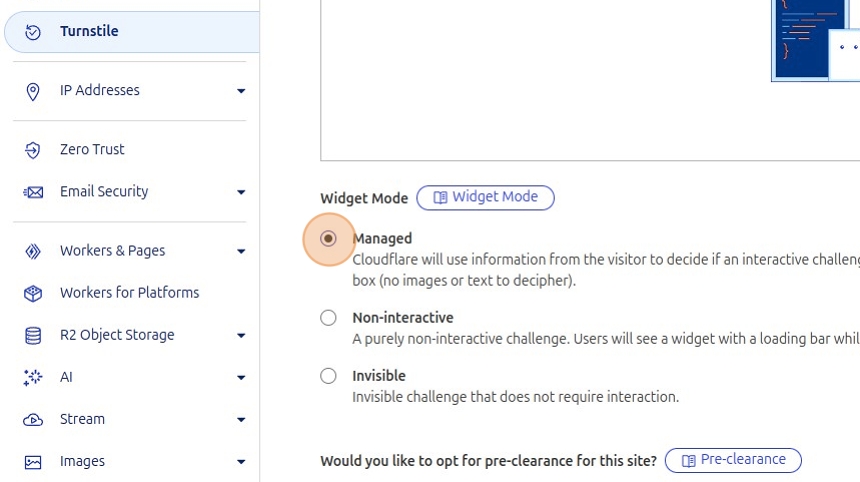 Selecting the Managed option