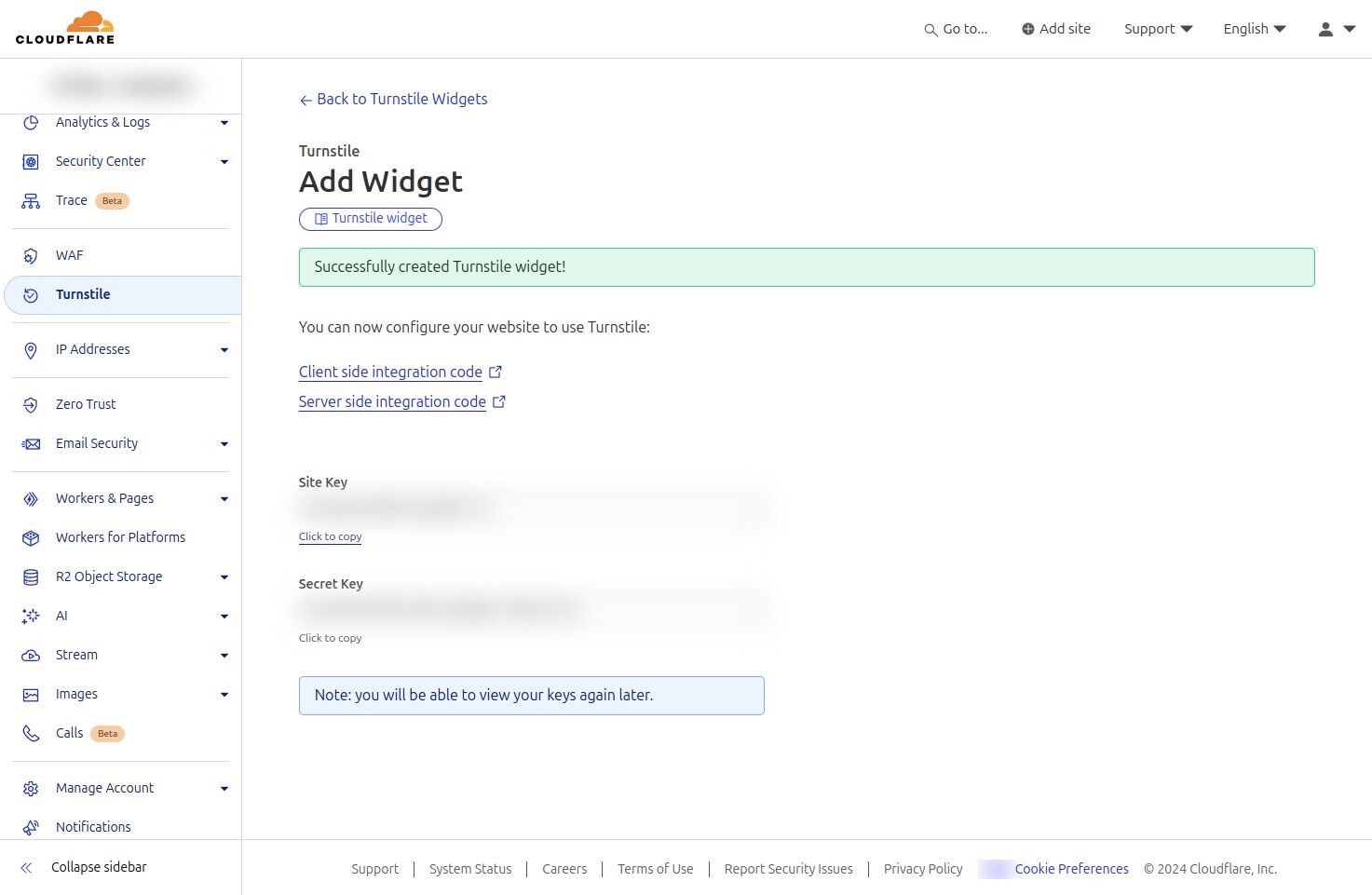 Viewing your generated keys