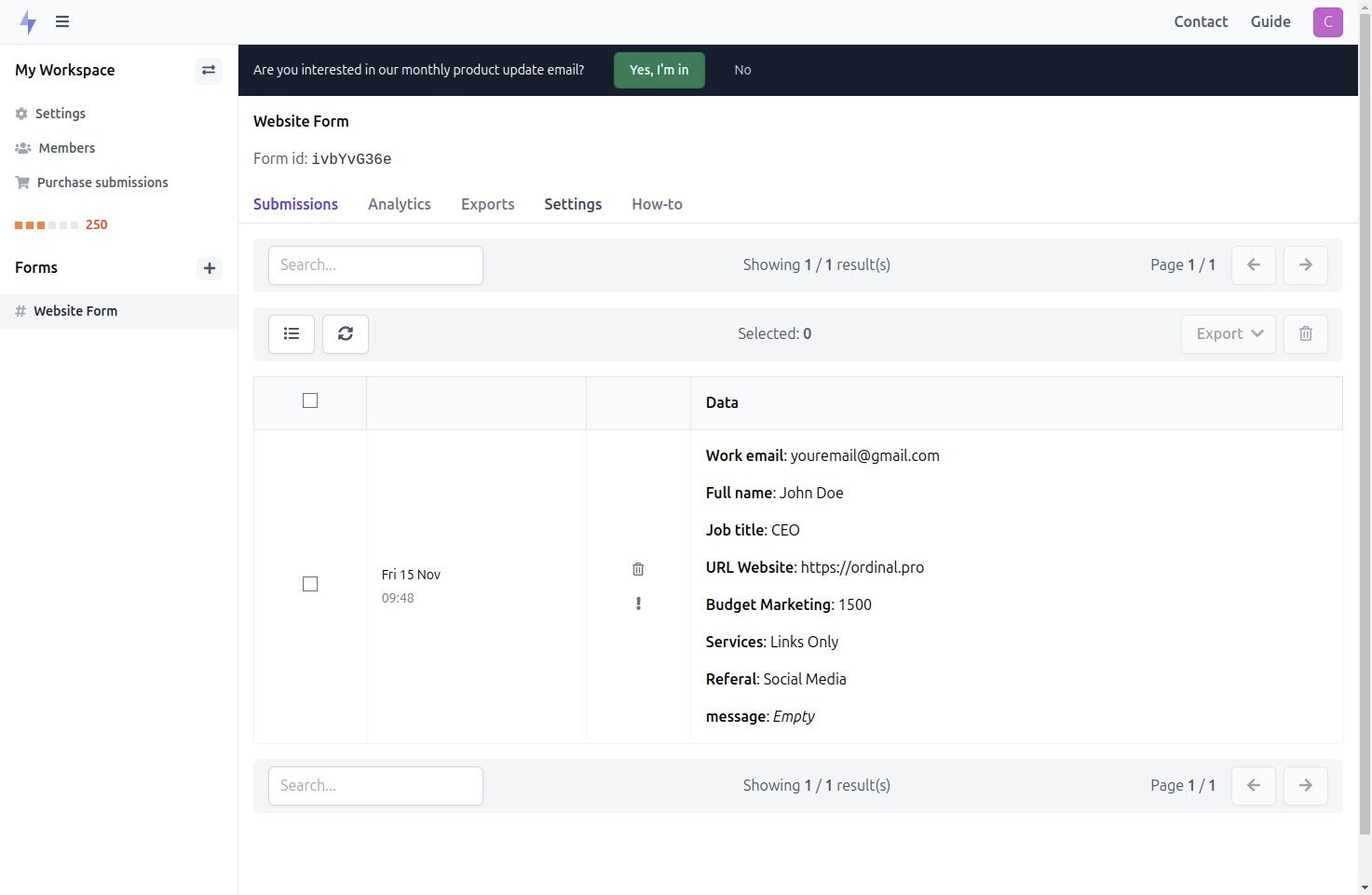 Accessing Formspark settings