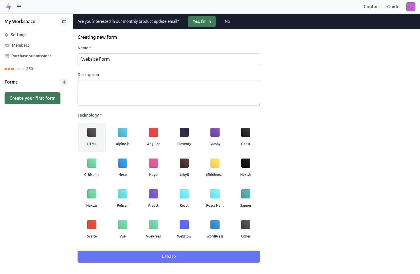 Completing form creation