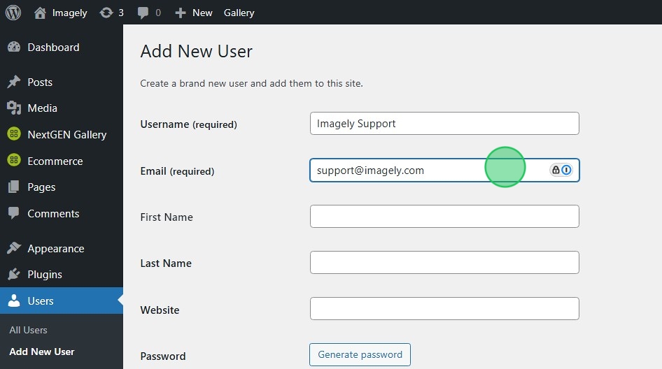 create new user form