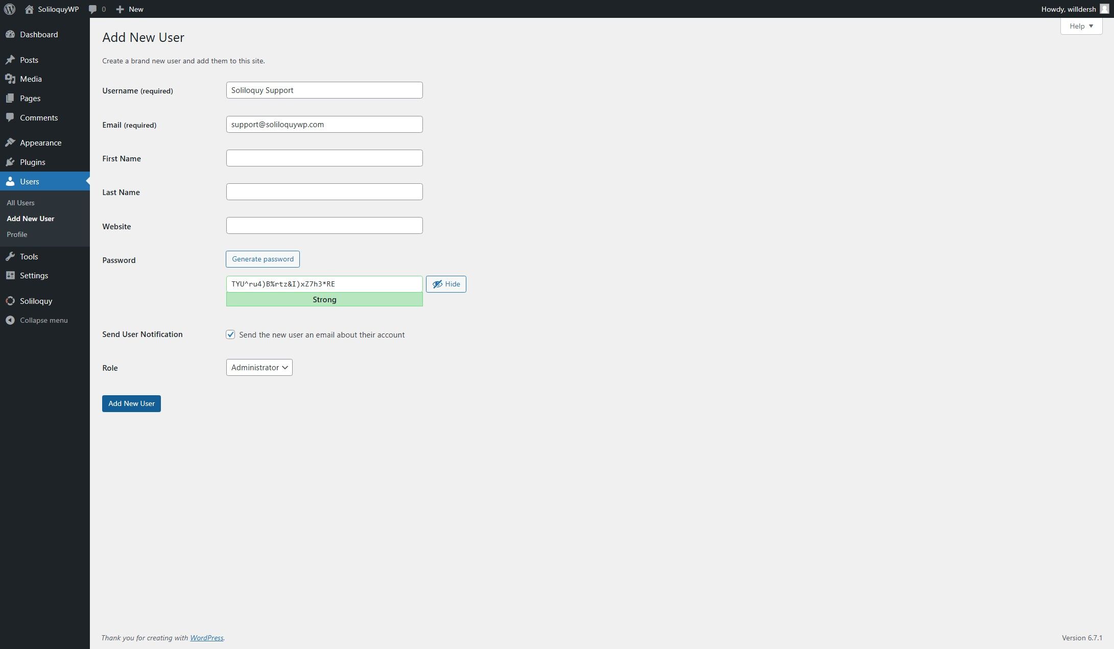 add new user submit button