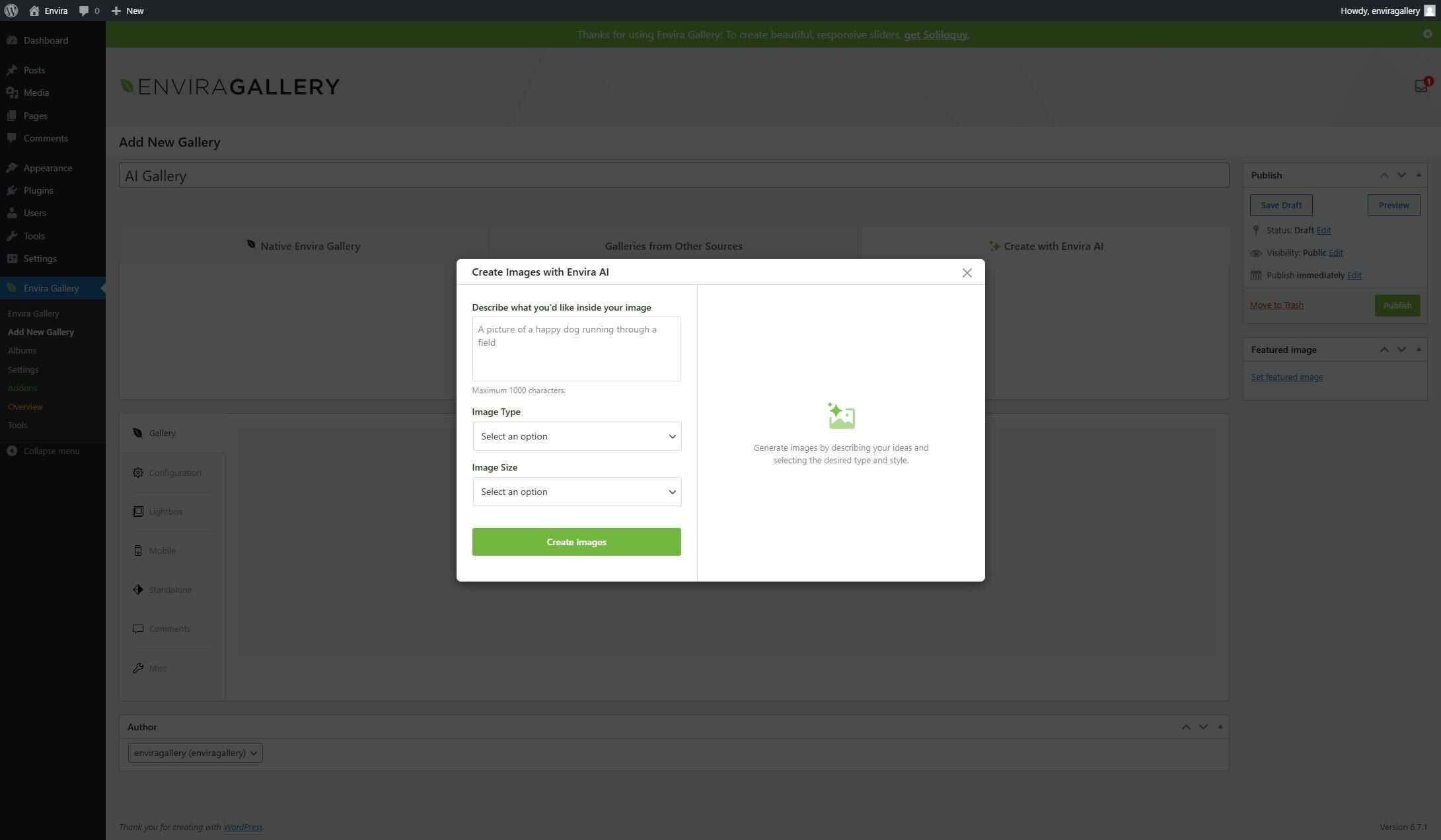 AI image creation form