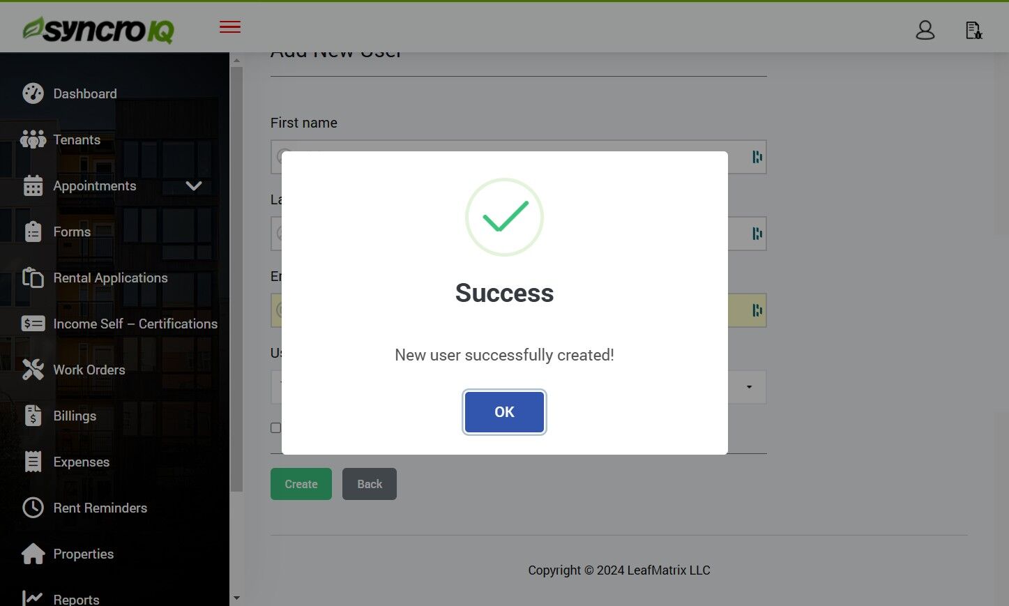 Confirm creation by clicking OK