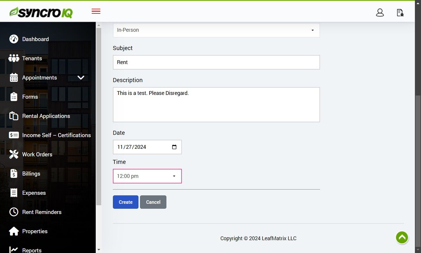 Create button