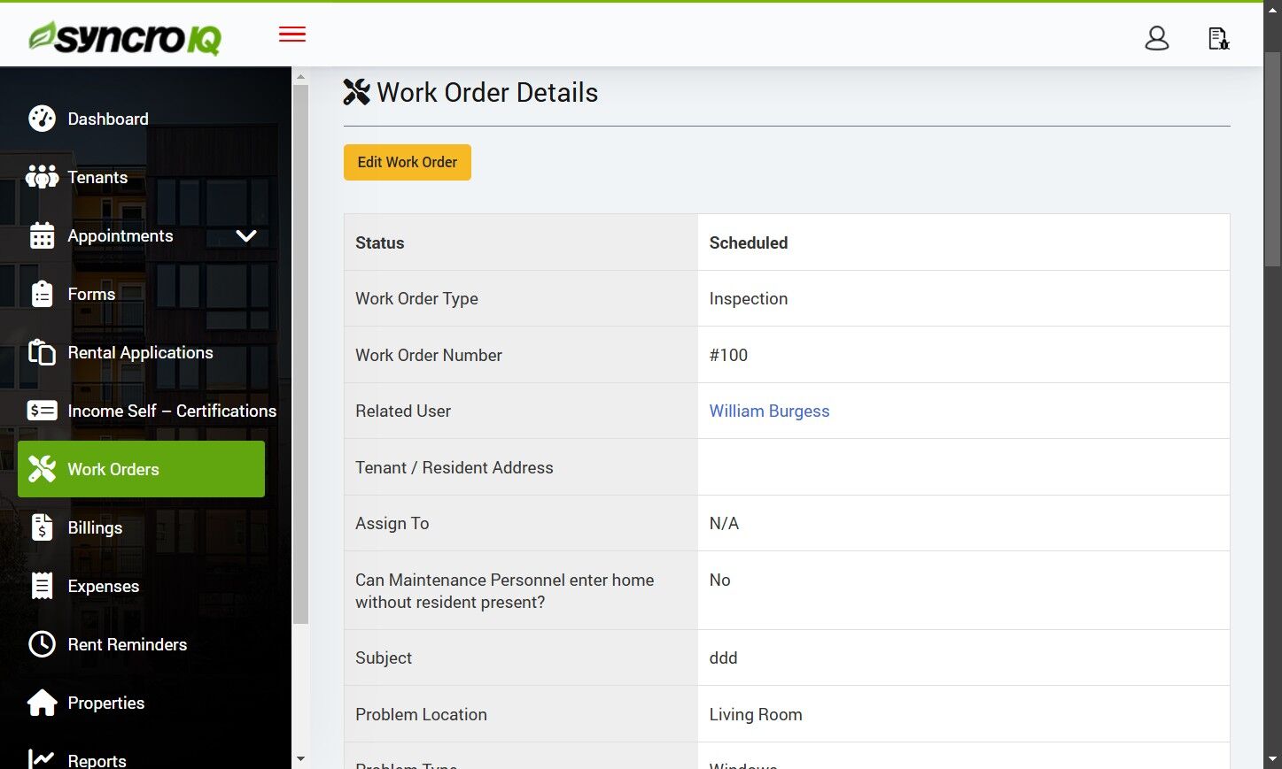 Review overall Work Order details