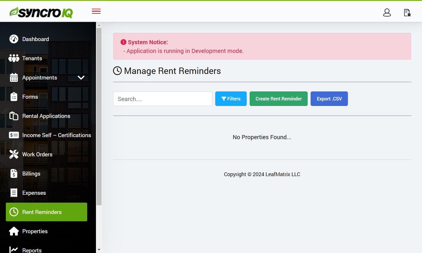 Click Create Rent Reminder button