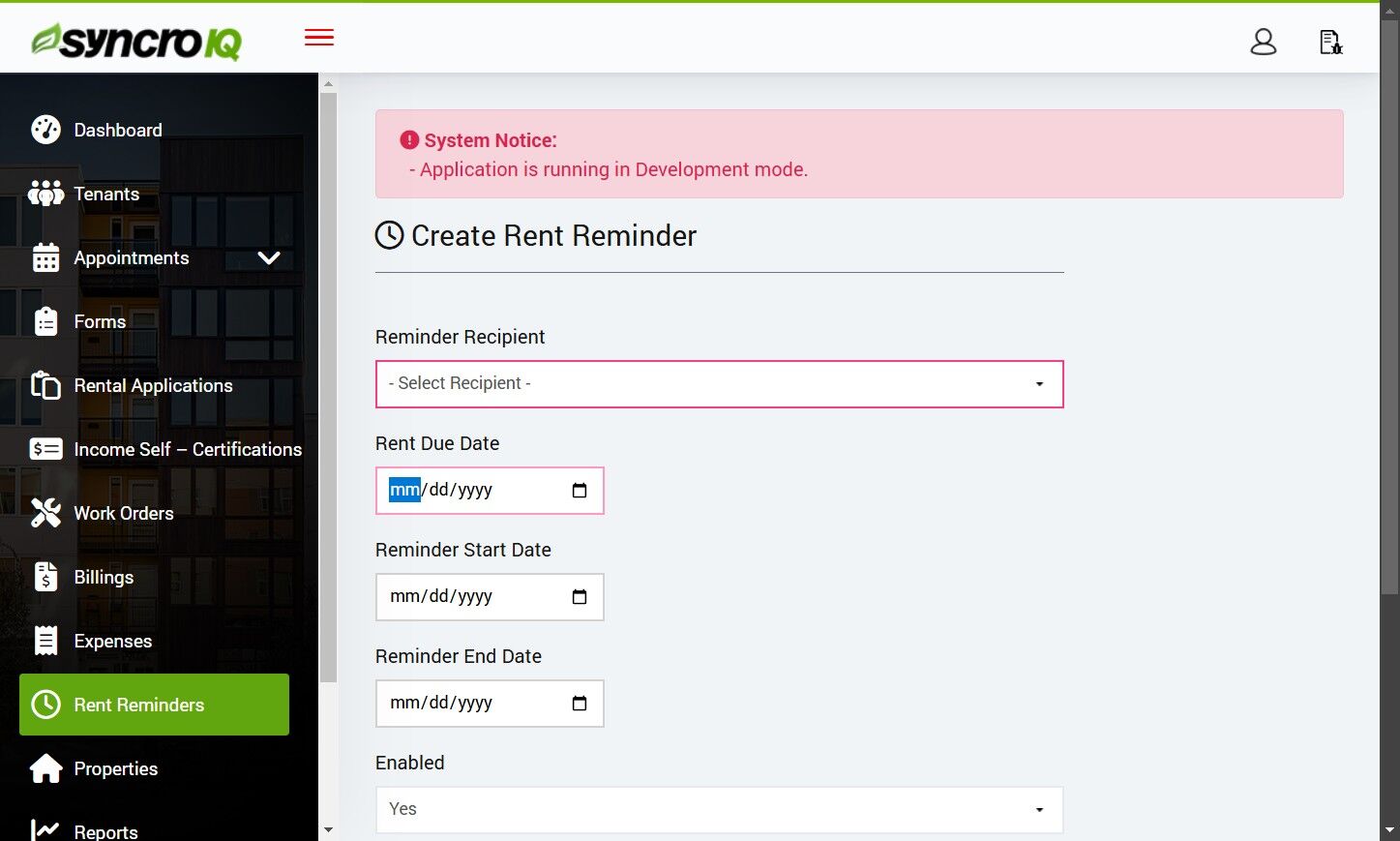 Choose rent due date