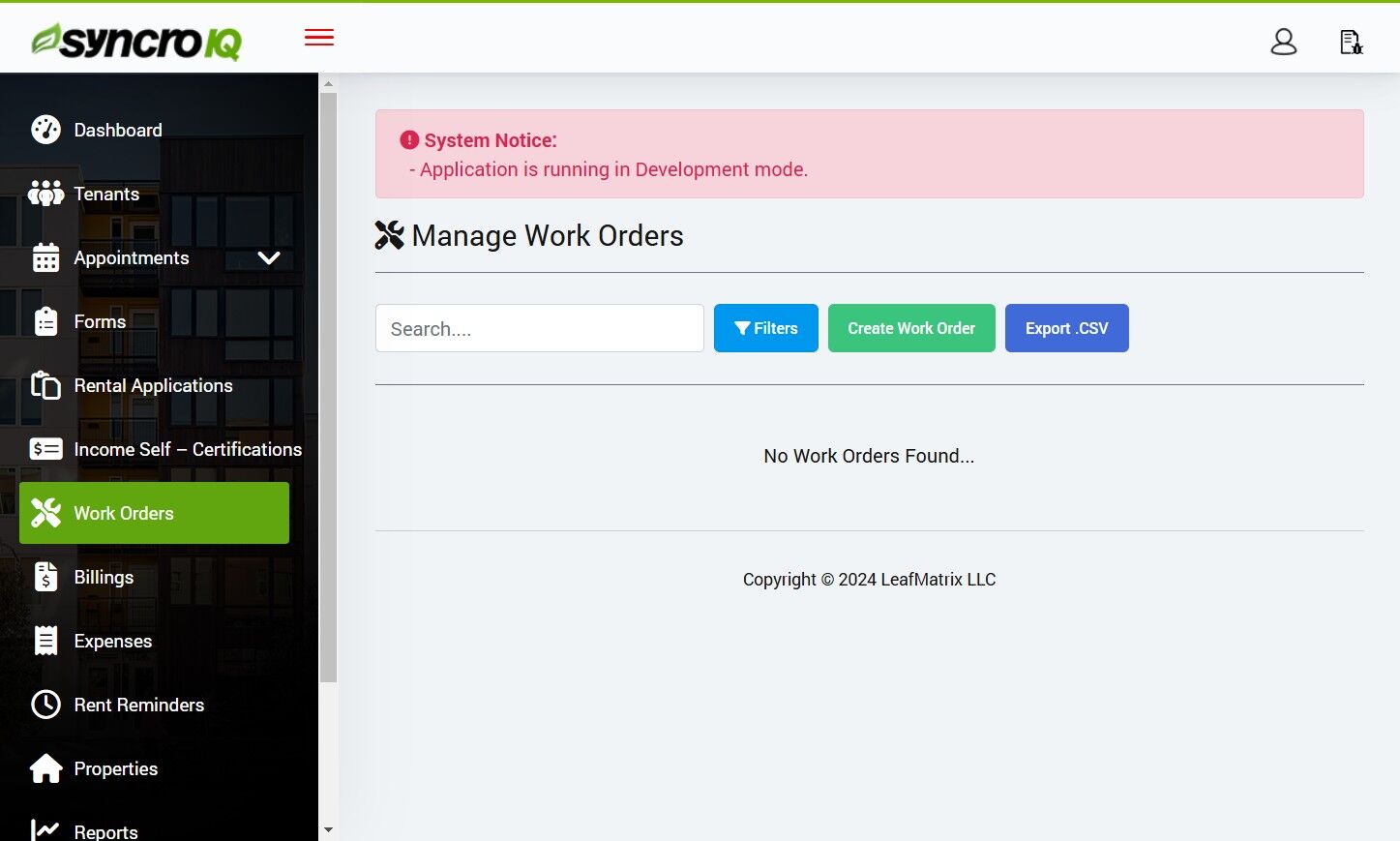 Click Filters on the Work Orders page