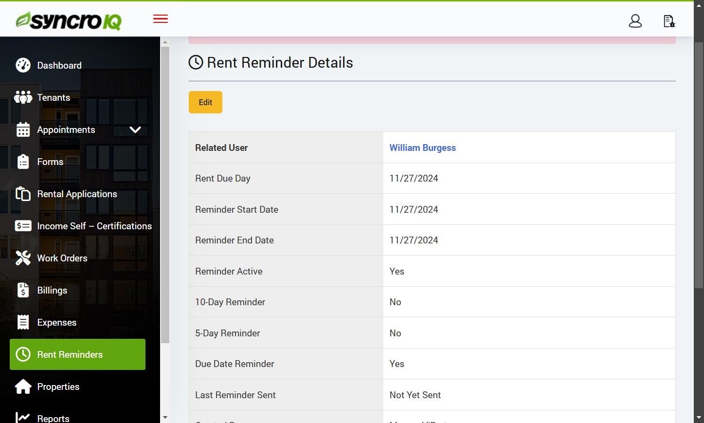 Verify created reminder details
