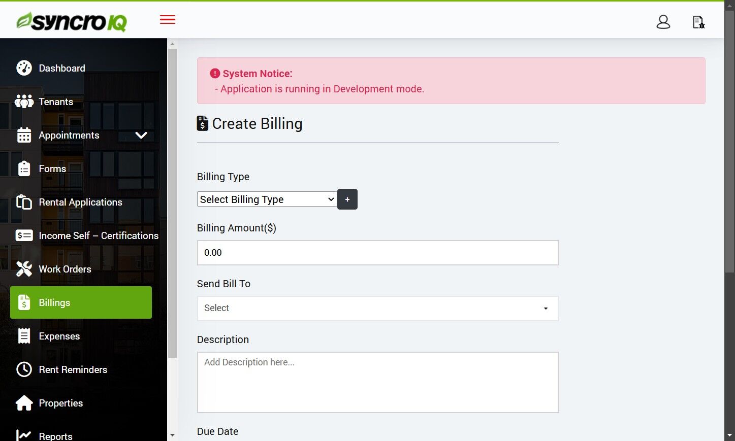 Select Billing Type