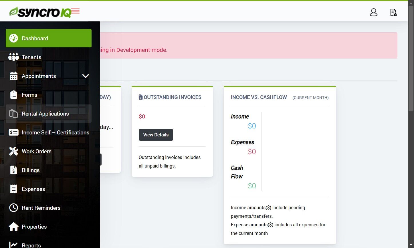 Open Rental Applications from the sidebar