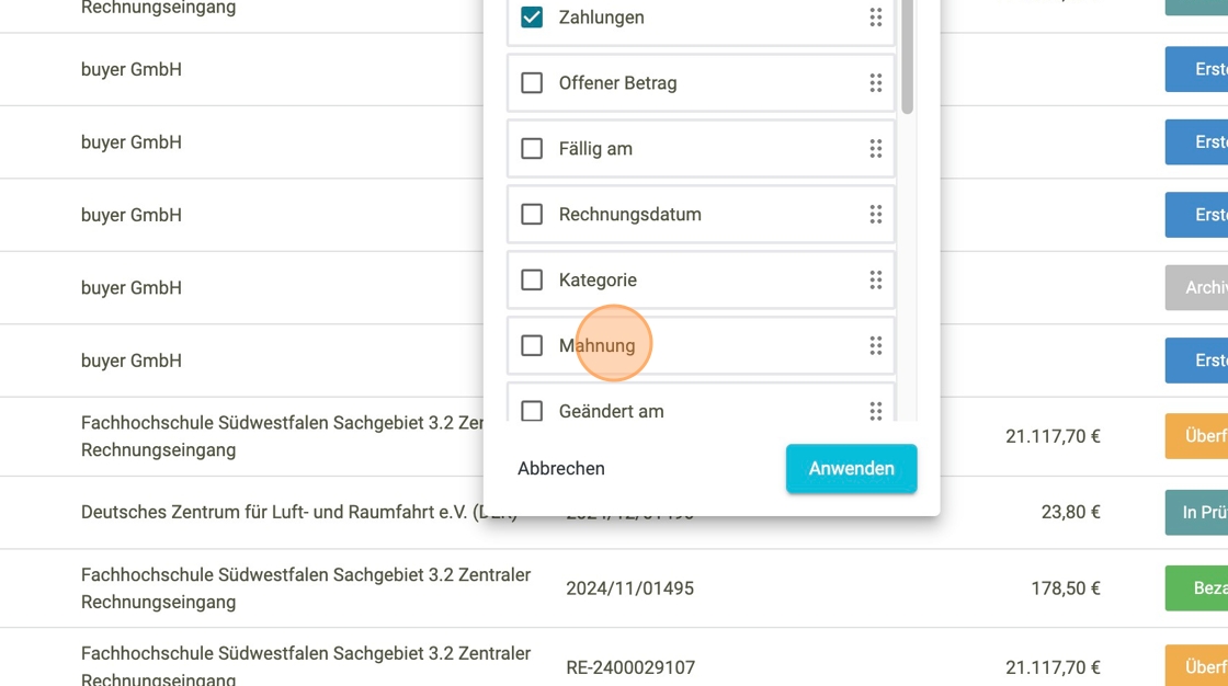 Spalte für Erinnerungsstatus 3 - faktoora - faktoora -