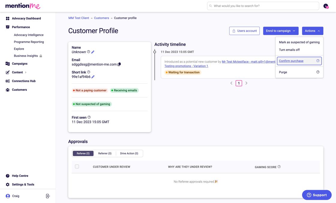 Confirm purchase button popup