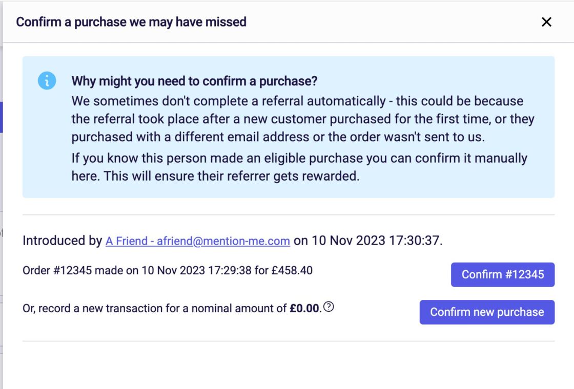 Confirm for minimum spend not met