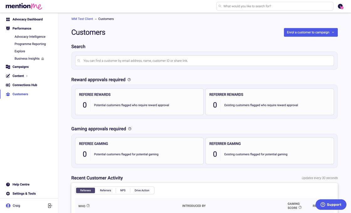 Customer lookup bar for search