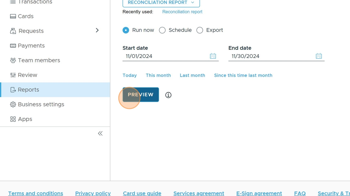 Screenshot showing the PREVIEW button