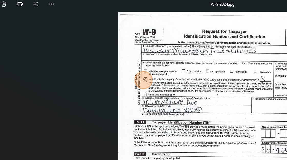 Reference W9 for classification