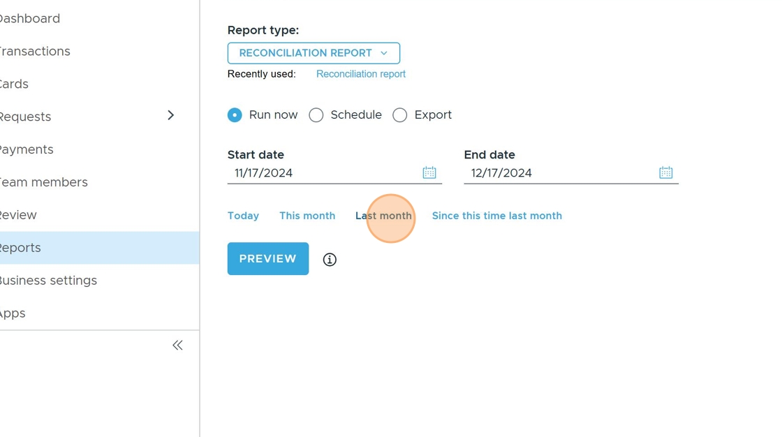 Screenshot showing date range selection with Last month option highlighted