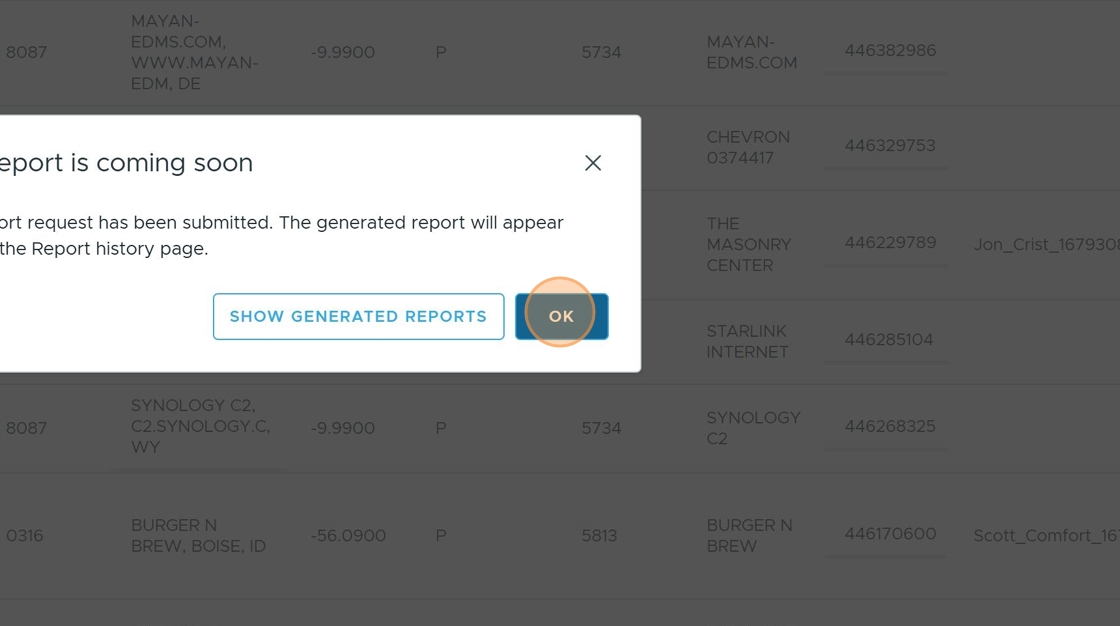 Screenshot showing the confirmation dialog with OK button highlighted