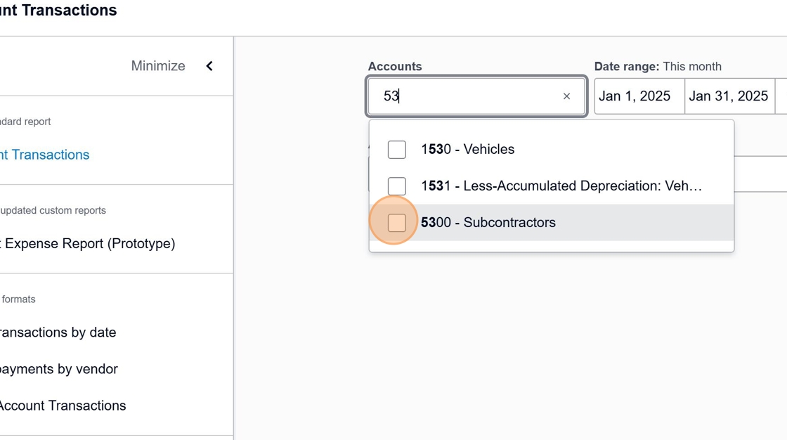 Select 5300 - Subcontractors account