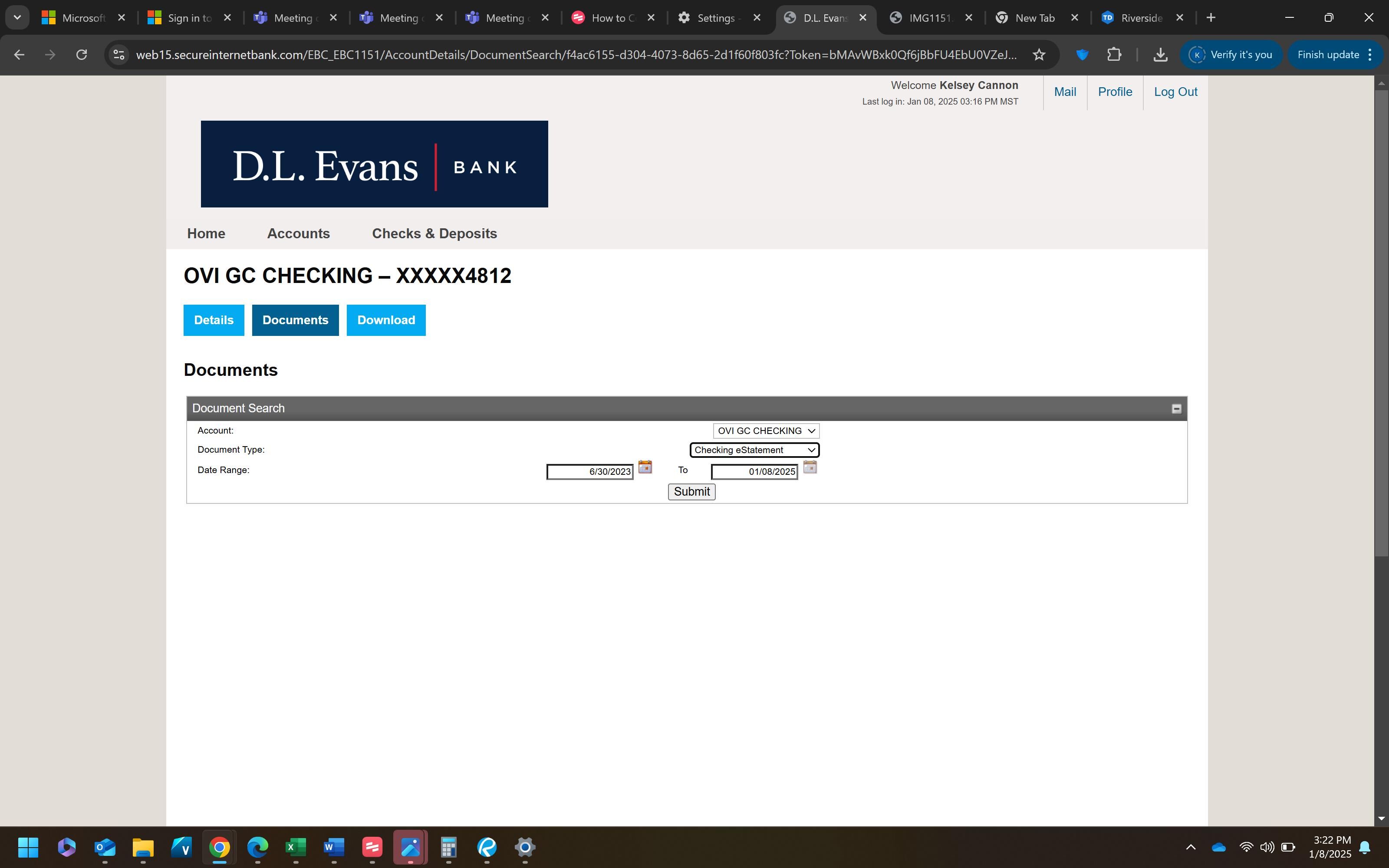 Screenshot showing date selection for statement start date