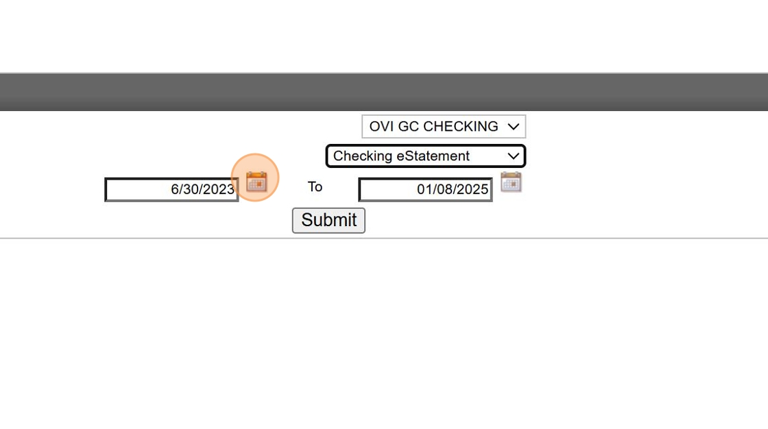 Screenshot showing date selection for statement start date