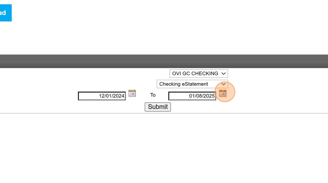 Screenshot showing date selection for statement end date