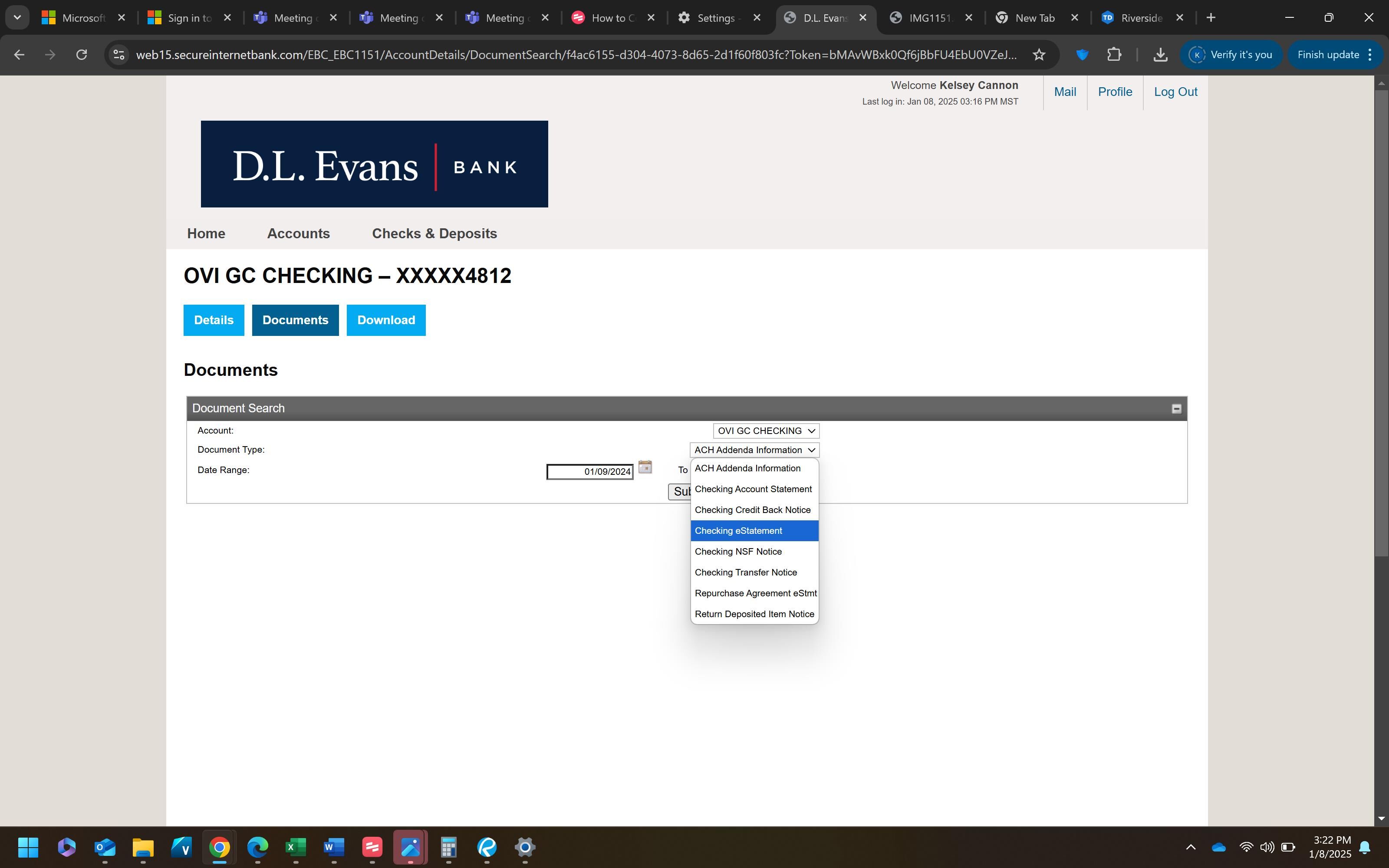 Screenshot showing selection of Checking eStatement option