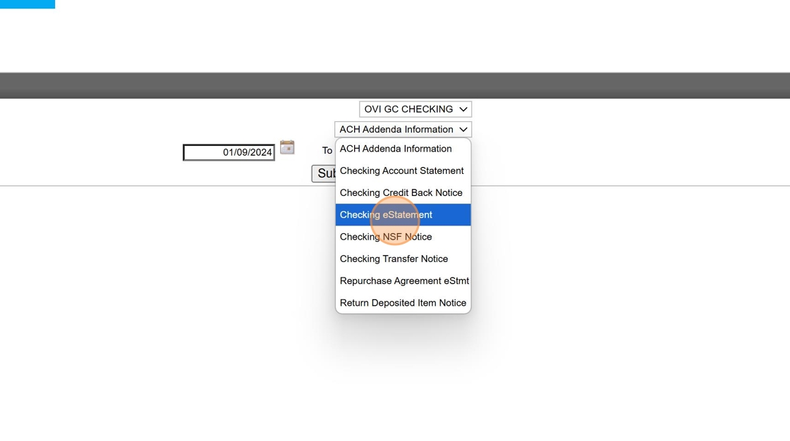 Screenshot showing selection of Checking eStatement option