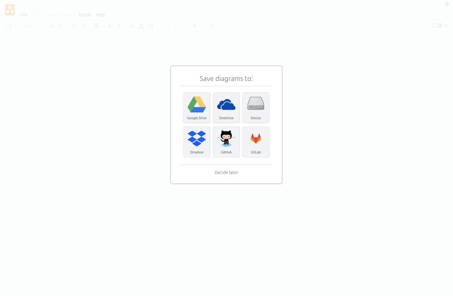 Selecting storage option in draw.io