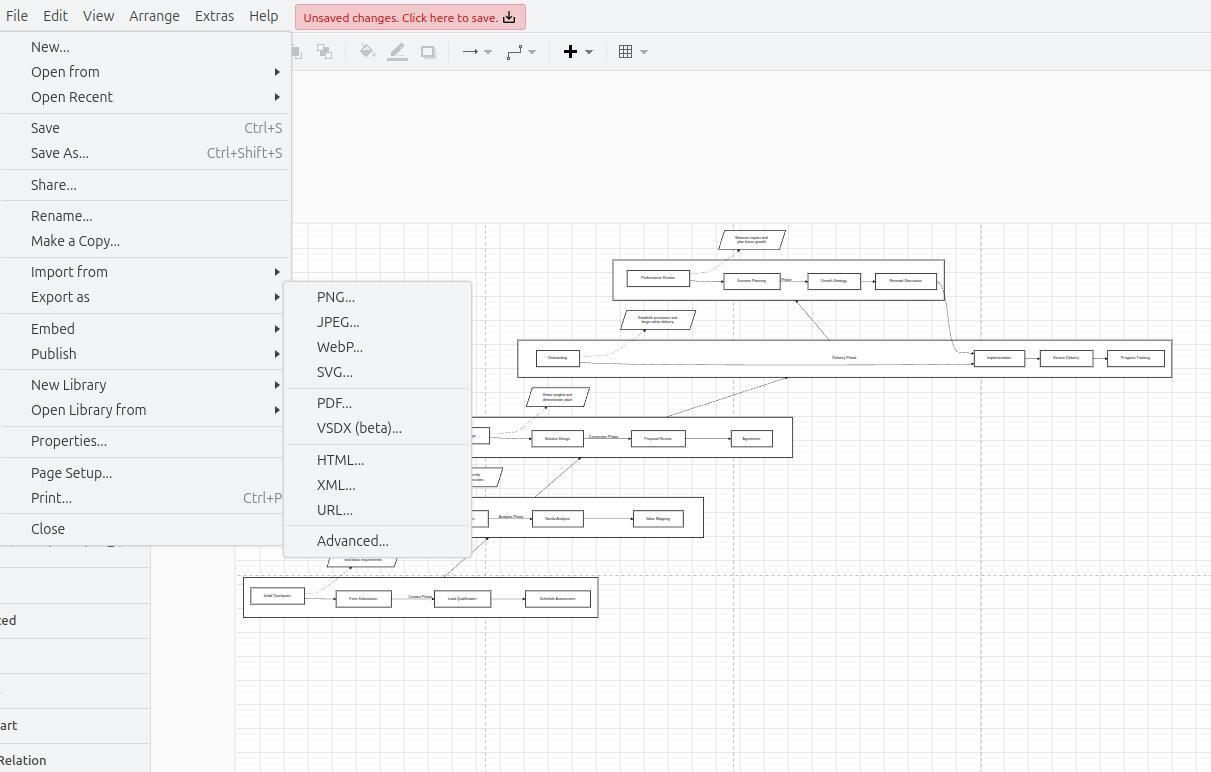Exporting options in draw.io