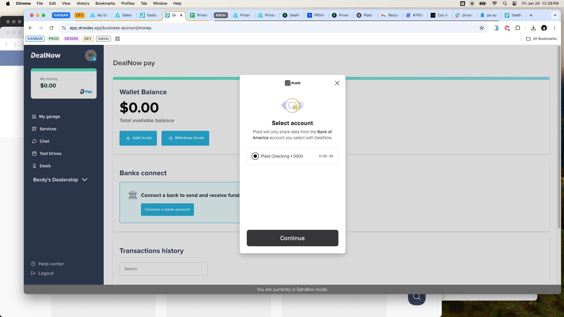 Plaid account selection screen with one checking account chosen