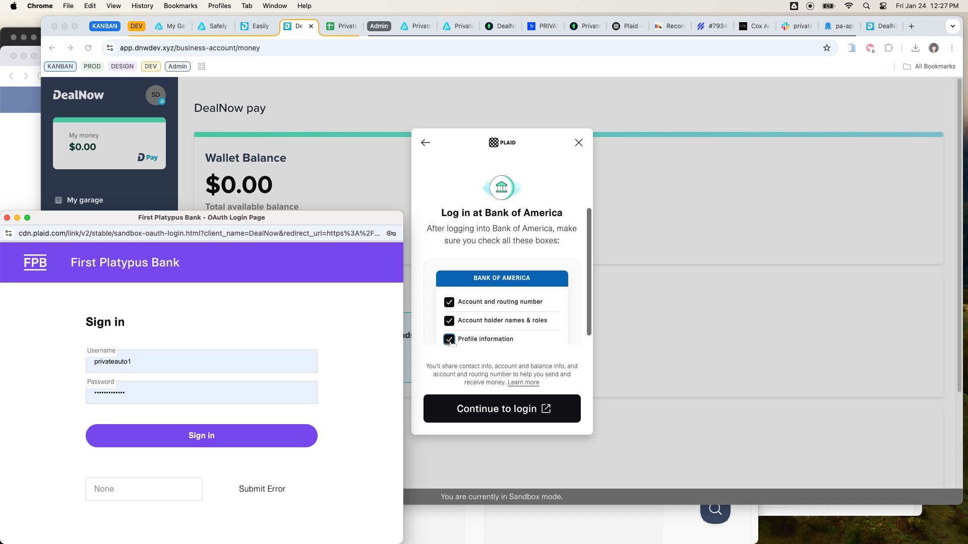 After bank login, Plaid screen to select which account to share