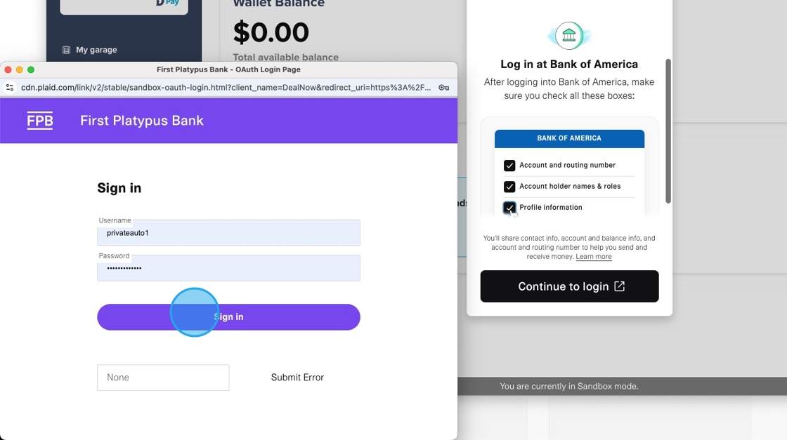 After bank login, Plaid screen to select which account to share