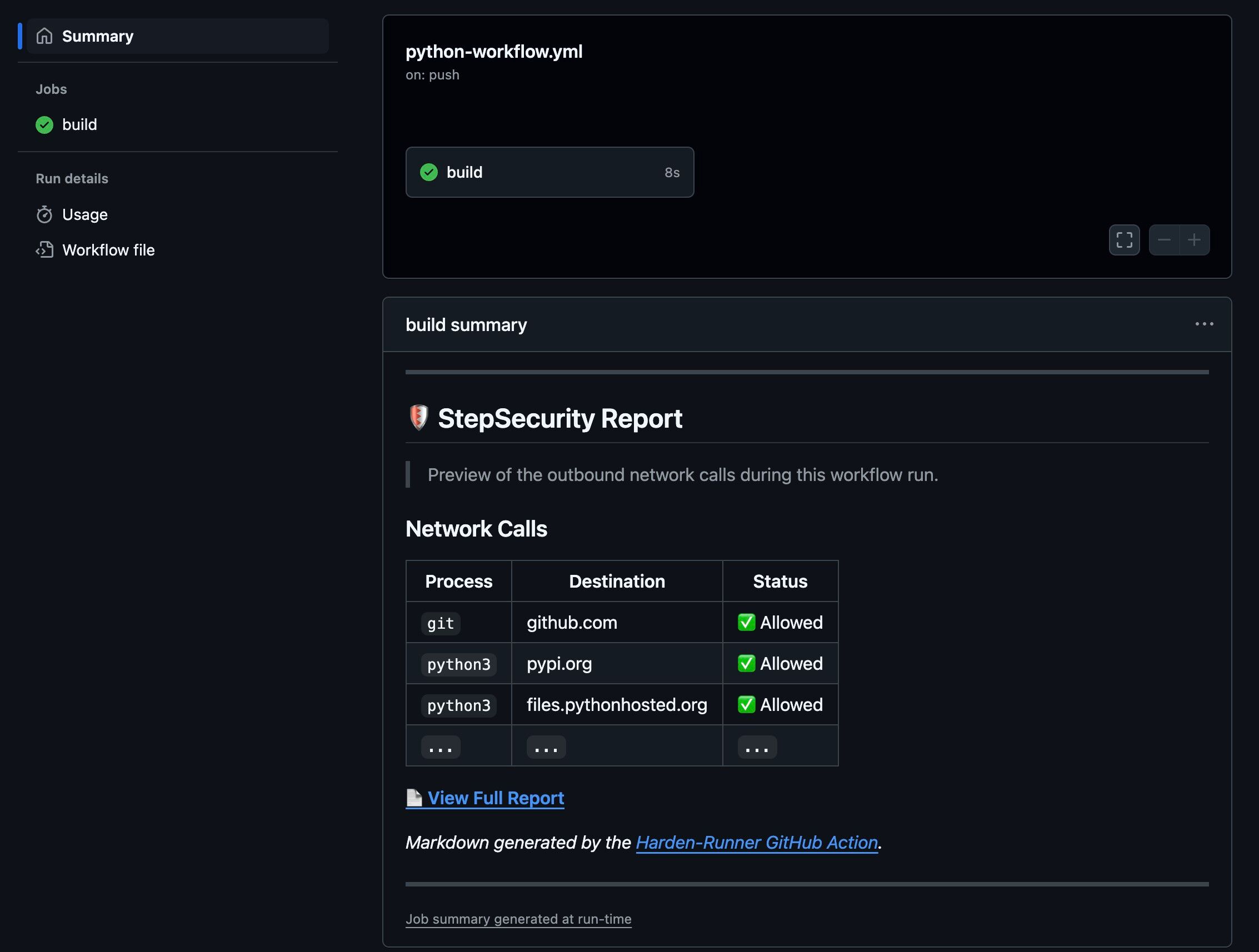 StepSecurity markdown report