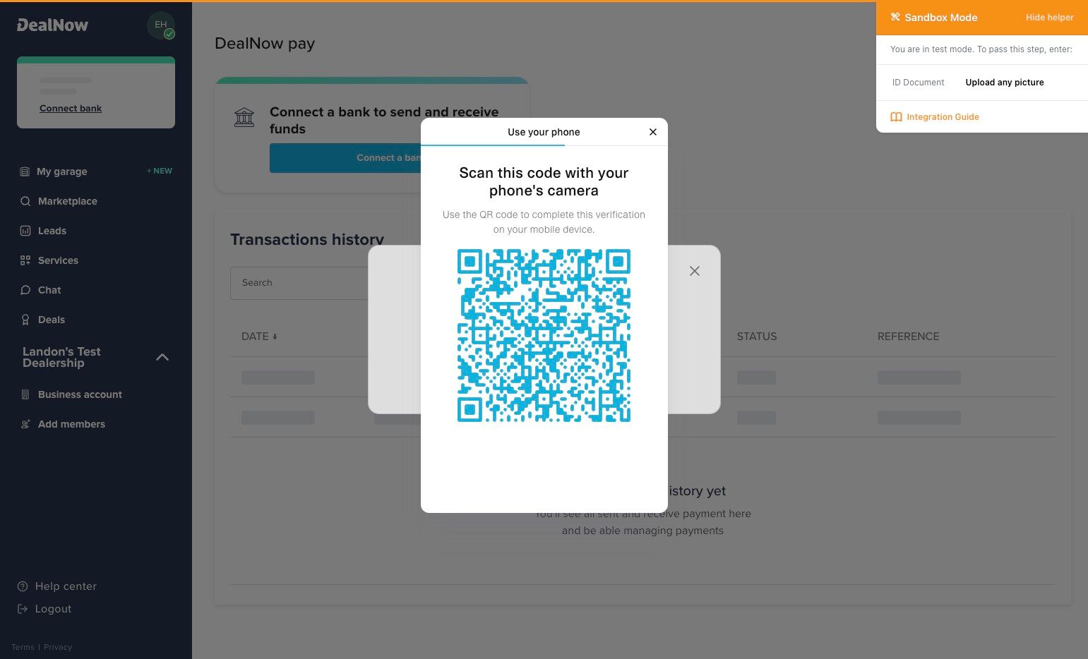 QR code verification window prompting the user to scan with their phone’s camera to complete ID verification