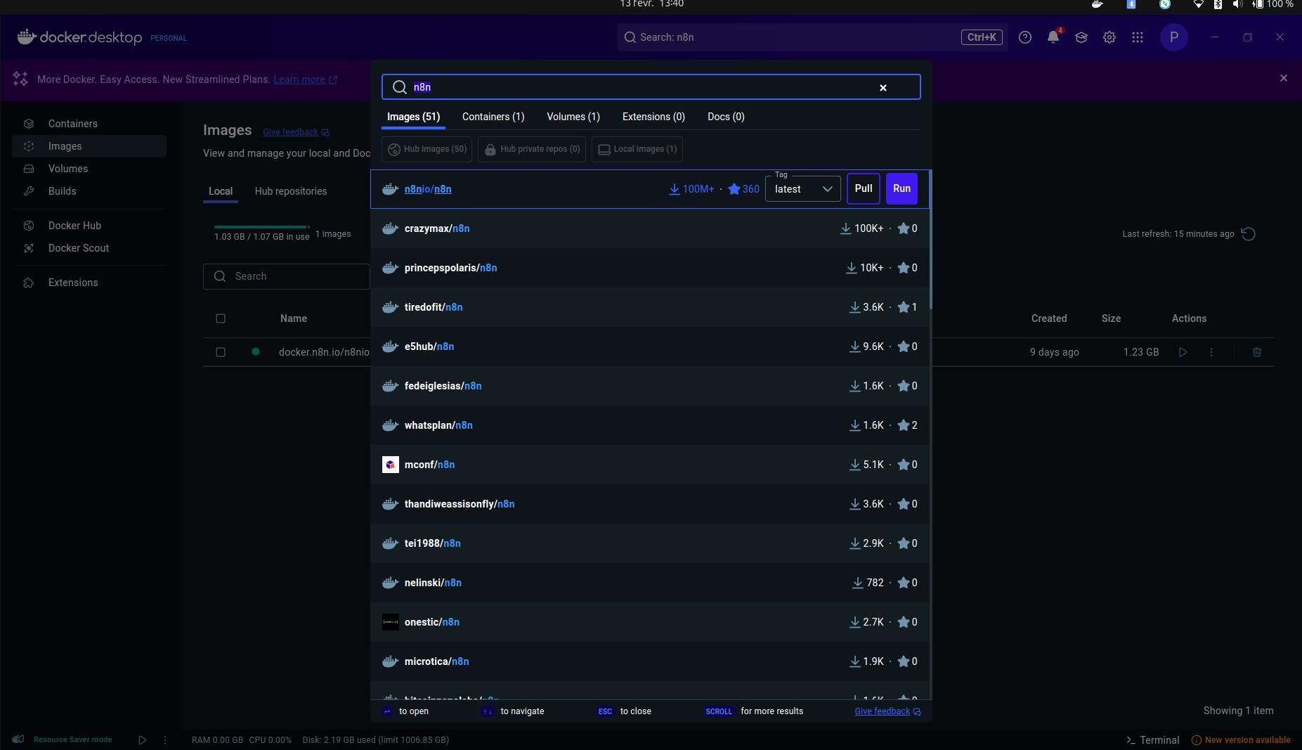 Pulling the n8n image from Docker Hub