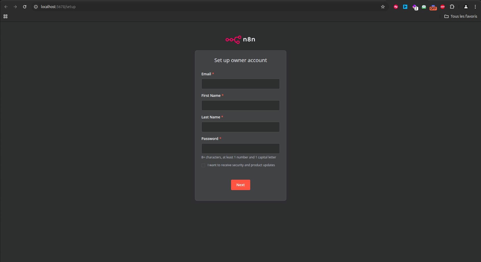 Setting up your n8n admin account