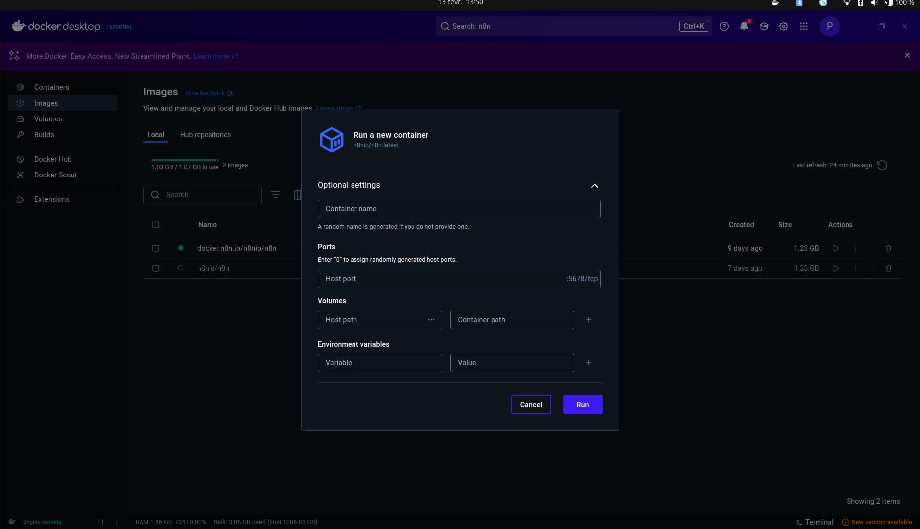 Configuring container settings with name and port