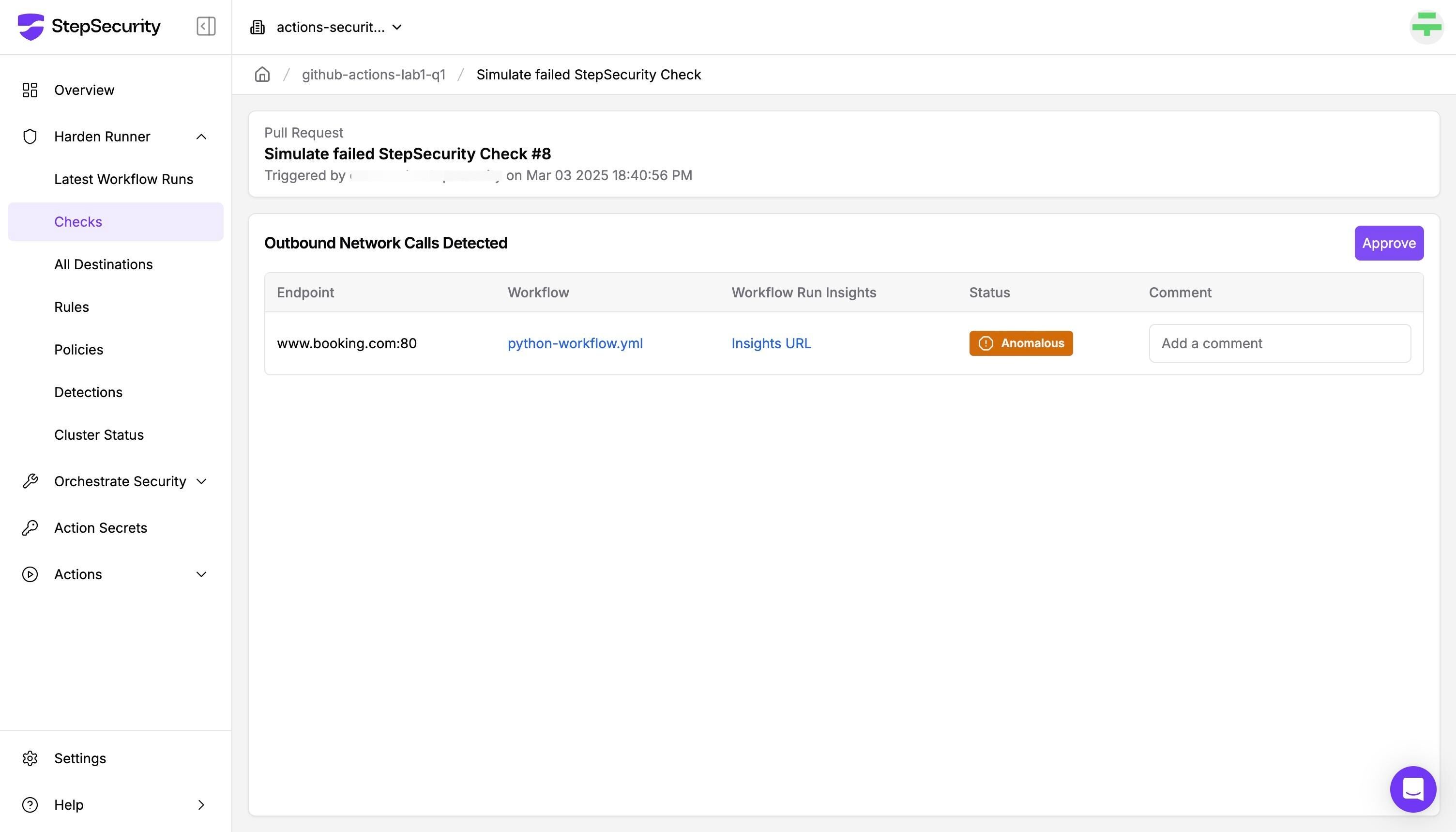 StepSecurity Insights page