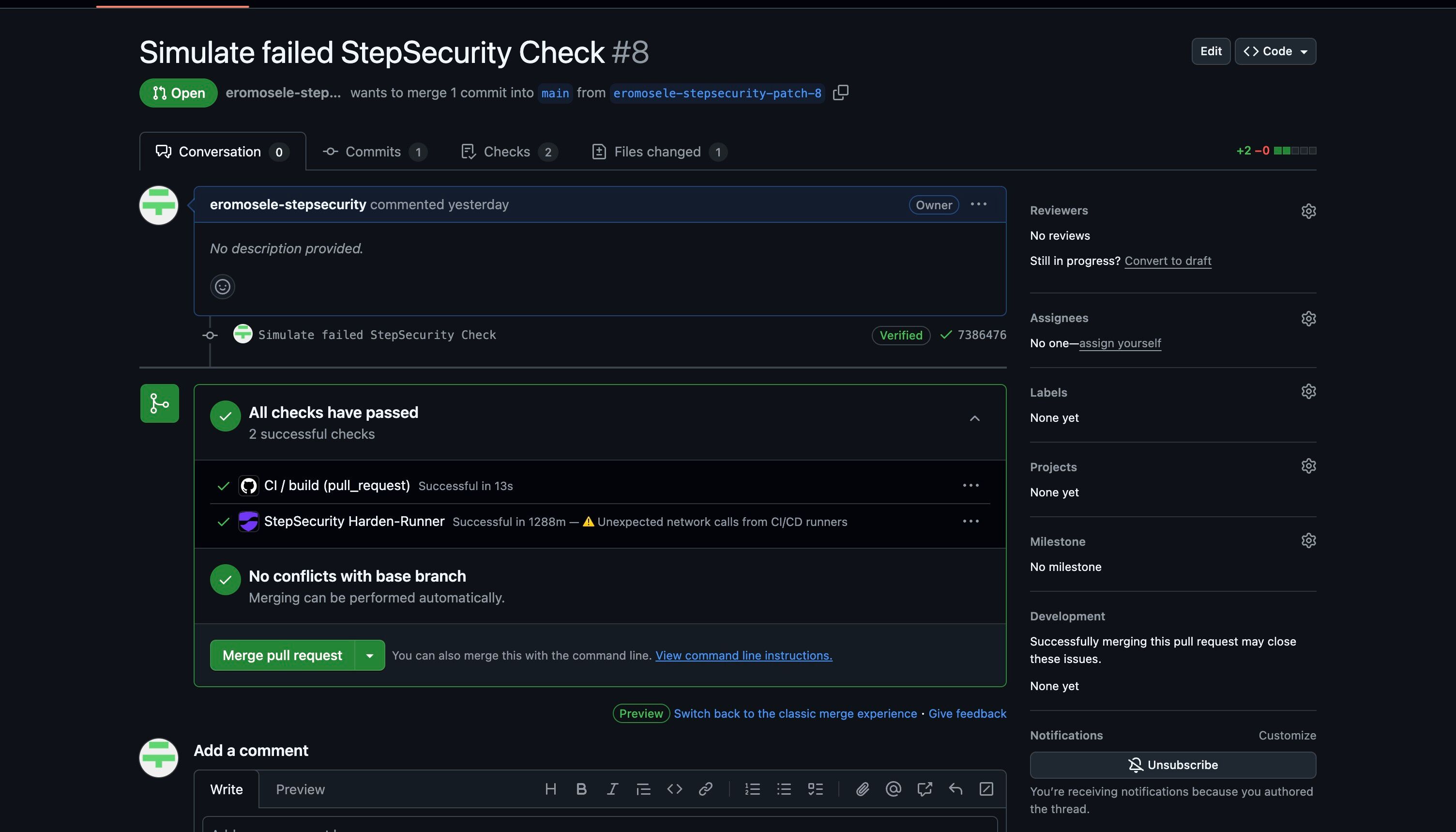 StepSecurity Harden-Runner check successful