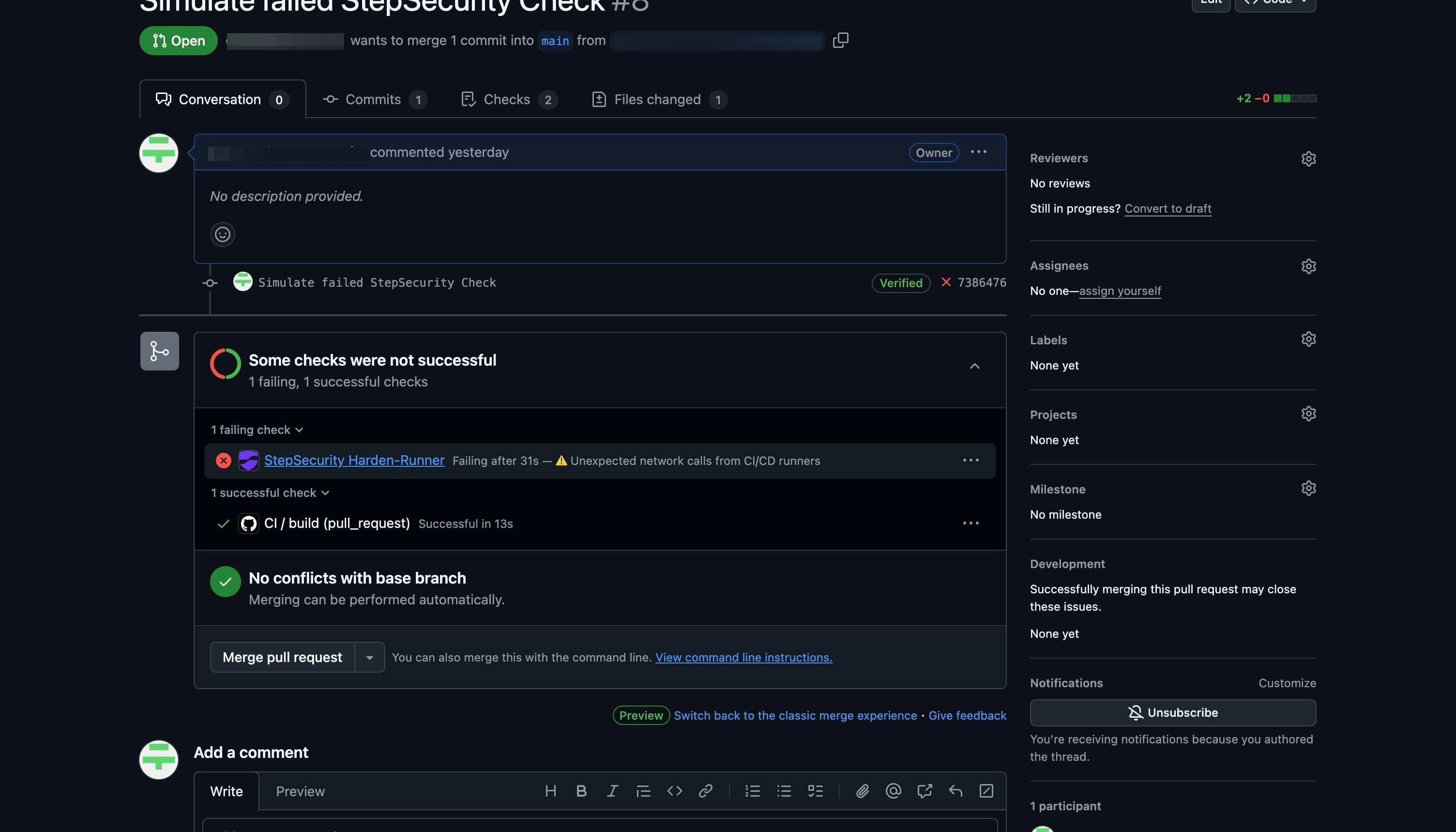 StepSecurity Harden-Runner Check failing in a PR