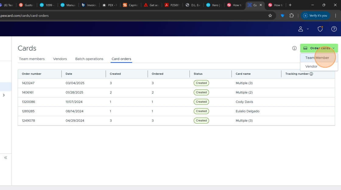 Screenshot showing Team Member option selection