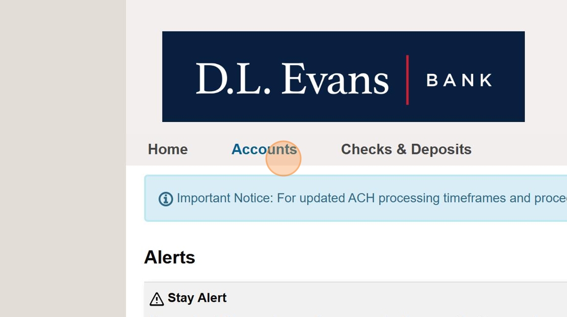 Screenshot showing DL Evans dashboard with Accounts section highlighted